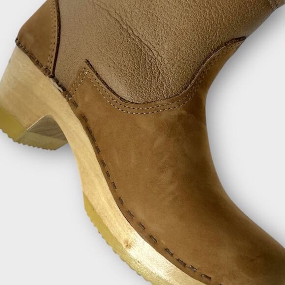 No. 6 5" Pull on Shearling Clog Boot on Mid Heel in Natural and Khaki Size 38 - Picture 11 of 16